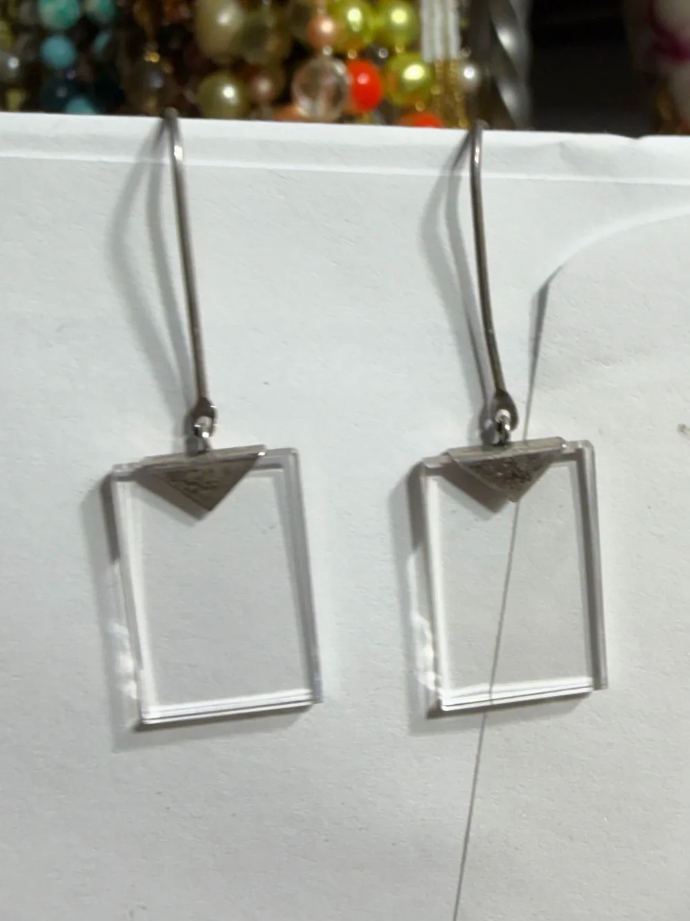 Vintage 925 Sterling Silver Clear Rectangle Drop Earrings